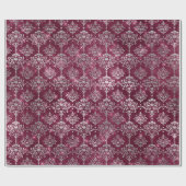 Damask Silver Gray Royal Burgundy Beet Funkelnd Geschenkpapier (Flach)