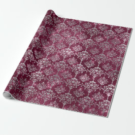 Damask Silver Gray Royal Burgundy Beet Funkelnd Geschenkpapier