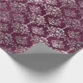 Damask Silver Gray Royal Burgundy Beet Funkelnd Geschenkpapier (Ecke)