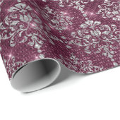 Damask Silver Gray Royal Burgundy Beet Funkelnd Geschenkpapier (Rolleneckpunkt)