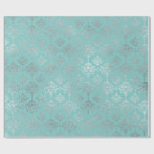 Damask Silver Gray Royal Metallic Aqua Blu Geschenkpapier (Flach)
