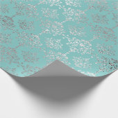 Damask Silver Gray Royal Metallic Aqua Blu Geschenkpapier (Ecke)