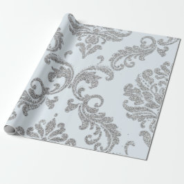 Damask Silver Gray Royal Metallic Blue Glitzer Lux Geschenkpapier