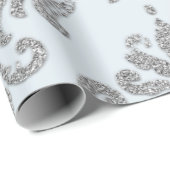 Damask Silver Gray Royal Metallic Blue Glitzer Lux Geschenkpapier (Rolleneckpunkt)