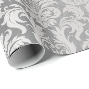Damask Silver Gray Royal Metallic Elegant Wedding Geschenkpapier