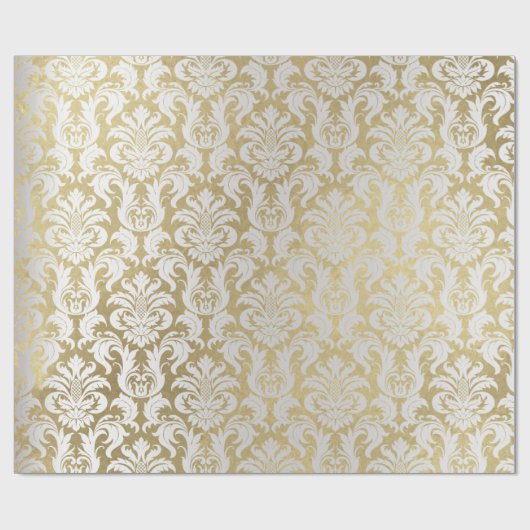 Damask Silver Gray Royal Metallic Elegante Gold Lu Geschenkpapier (Flach)