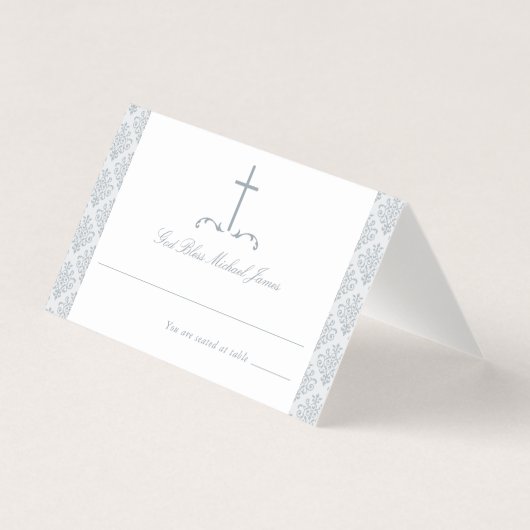 Damask Silver Grey First Communion Religious Cross (Vorderseite)