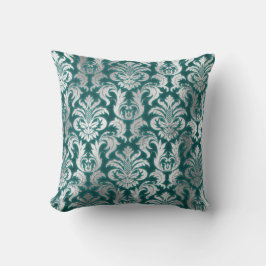 Damask Silver Grey Metallic Aquamariner Velvet-Eff Kissen