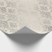 Damask Silver Ivory Gray Grey Royal Ornament Forma Geschenkpapier (Ecke)