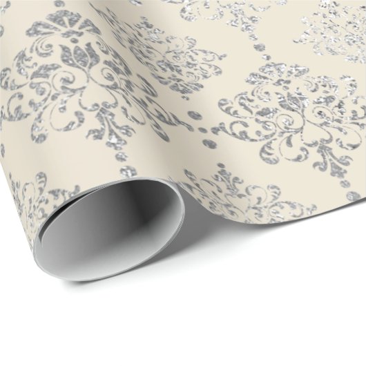 Damask Silver Ivory Gray Grey Royal Ornament Forma Geschenkpapier (Rolleneckpunkt)