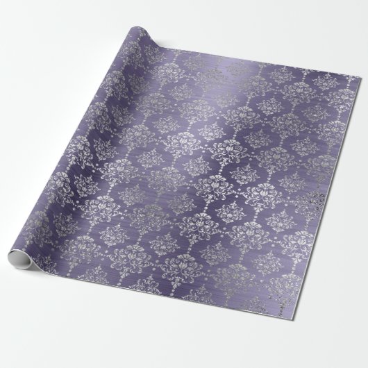 Damask Silver Lila Plum Royal Ornament Formal Geschenkpapier (Ungerollt)