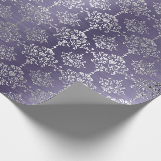 Damask Silver Lila Plum Royal Ornament Formal Geschenkpapier (Ecke)