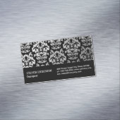Damask Silver Metallic Muster schwarzer Hintergrun Magnetische Visitenkarte (Beispiel)