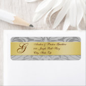 Damask Silver Monogram Christmas Address Labels (Insitu)