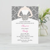 Damask Silver Pink Sweet 16 Geburtstag Einladung (Stehend Vorderseite)
