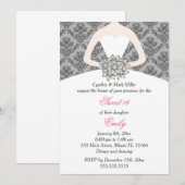 Damask Silver Pink Sweet 16 Geburtstag Einladung (Vorne/Hinten)
