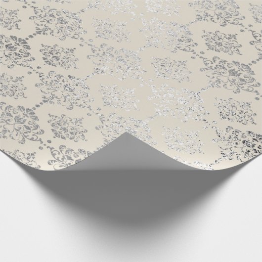 Damask Silver Royal Metallic Ivory Hütte Geschenkpapier (Ecke)