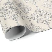 Damask Silver Royal Metallic Ivory Hütte Geschenkpapier (Rolleneckpunkt)