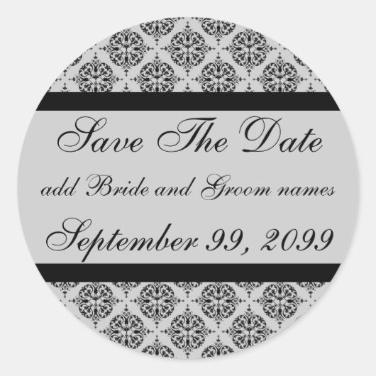 Damask Silver Save the Date Erinnerungen Runder Aufkleber (Vorderseite)