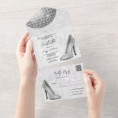 Damask, Silver Stilettos & Disco Ball 40. QR CODE All In One Einladung (Abreißen)