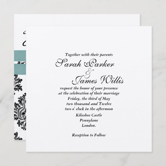 Damask Silver & türkis metallic Wedite Einladung (Vorne/Hinten)