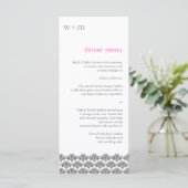 Damask Simplicity Gray Pink Wedding Menu Menükarte (Stehend Vorderseite)