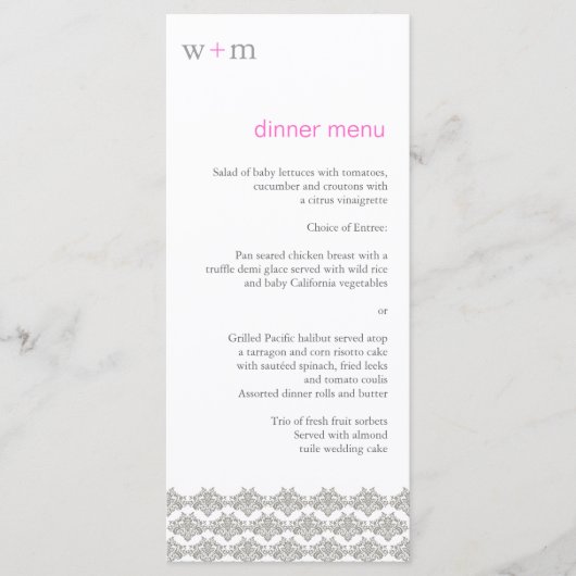 Damask Simplicity Taupe Pink Wedding Menü Menükarte (Vorderseite)