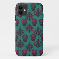 DAMASK SKULL HOT PINK AUF AQUAMARIN