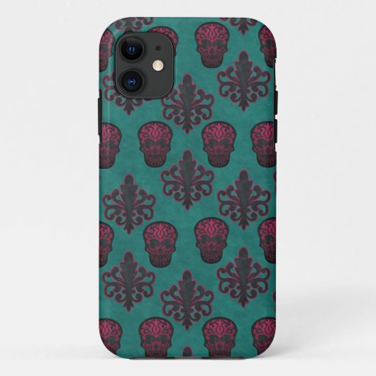 DAMASK SKULL HOT PINK AUF AQUAMARIN Case-Mate iPhone HÜLLE (Rückseite)