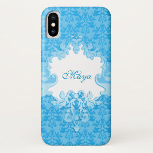 Damask sky blue name case
