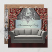 Damask Sofa Chandelier Housewarming Party Einladung (Vorne/Hinten)