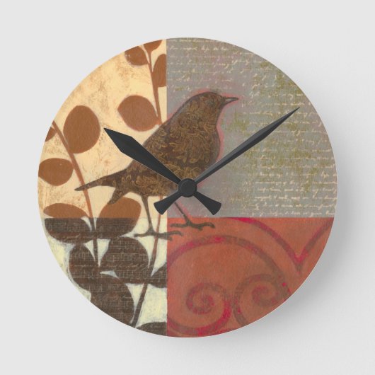 Damask Sparrow Runde Wanduhr (Vorderseite)