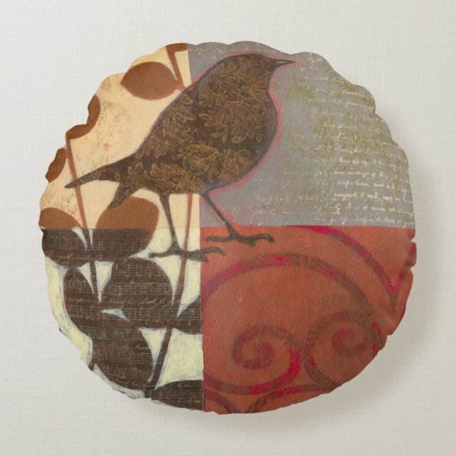 Damask Sparrow Rundes Kissen (Vorderseite)