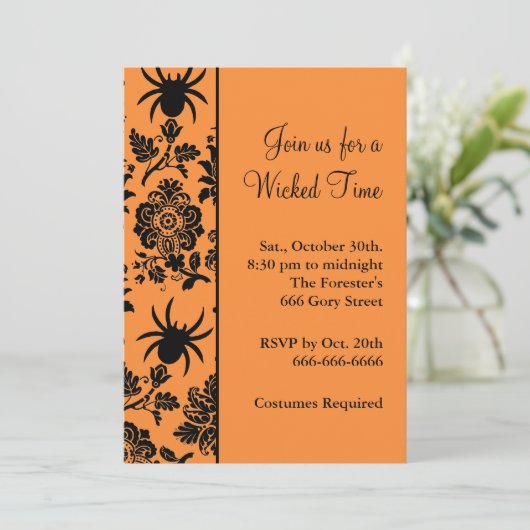 Damask Spider Halloweeneinladung Einladung (Stehend Vorderseite)