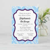 Damask Spitzen Extravagant Elegant Baby Dusche Ein Einladung (Stehend Vorderseite)