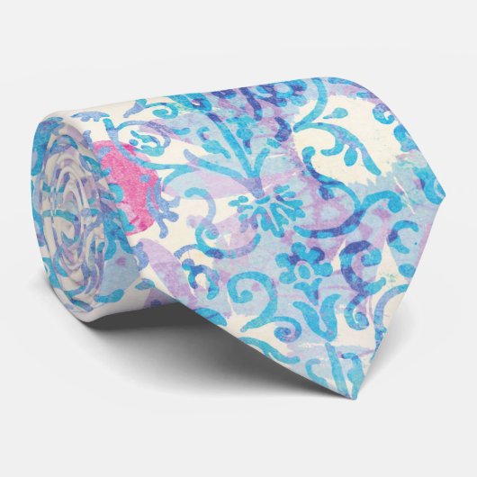 Damask Spring Blue Floral Pattern Krawatte (Gerollt)