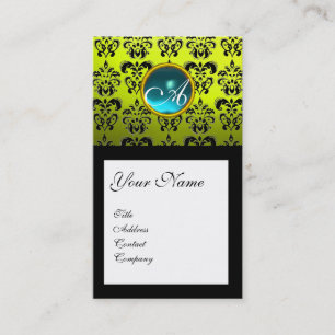 DAMASK SQUARE MONOGRAM, blau-aquamaringelb Visitenkarte