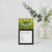 DAMASK SQUARE MONOGRAM, blau-aquamaringelb Visitenkarte (Stehend Vorderseite)