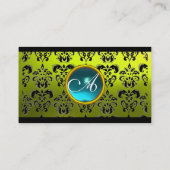 DAMASK SQUARE MONOGRAM, blau-aquamaringelb Visitenkarte (Rückseite)