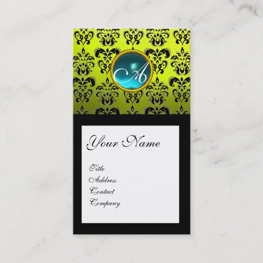 DAMASK SQUARE MONOGRAM, blau-aquamaringelb Visitenkarte (Vorderseite)