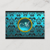 DAMASK SQUARE MONOGRAM, blaues Turquase aquamarin Visitenkarte (Rückseite)