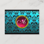 DAMASK SQUARE MONOGRAM, blaues Turquase, rotes Rub Visitenkarte (Rückseite)