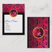 DAMASK SQUARE MONOGRAM, Fuchsia, rote Ruby Visitenkarte (Vorne/Hinten)