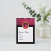 DAMASK SQUARE MONOGRAM, Fuchsia, rote Ruby Visitenkarte (Stehend Vorderseite)