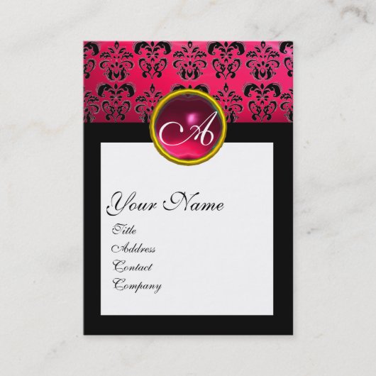 DAMASK SQUARE MONOGRAM, Fuchsia, rote Ruby Visitenkarte (Vorderseite)