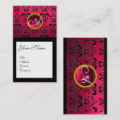 DAMASK SQUARE MONOGRAM, Fuchsia, rote Ruby Visitenkarte (Vorne/Hinten)