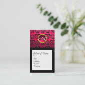 DAMASK SQUARE MONOGRAM, Fuchsia, rote Ruby Visitenkarte (Stehend Vorderseite)