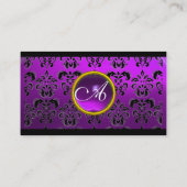 DAMASK SQUARE MONOGRAM, lila, violetter Amethyste Visitenkarte (Rückseite)