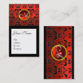 DAMASK SQUARE MONOGRAM, rote Ruby Visitenkarte (Vorne/Hinten)