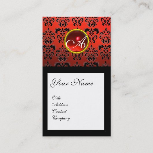 DAMASK SQUARE MONOGRAM, rote Ruby Visitenkarte (Vorderseite)